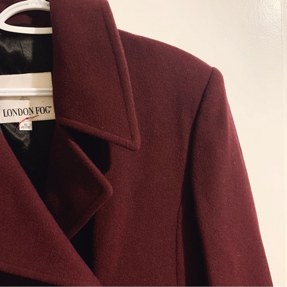 London Fog size 10 petite plum double-breasted peacoat - gorgeous gold buttons - Picture 3 of 10